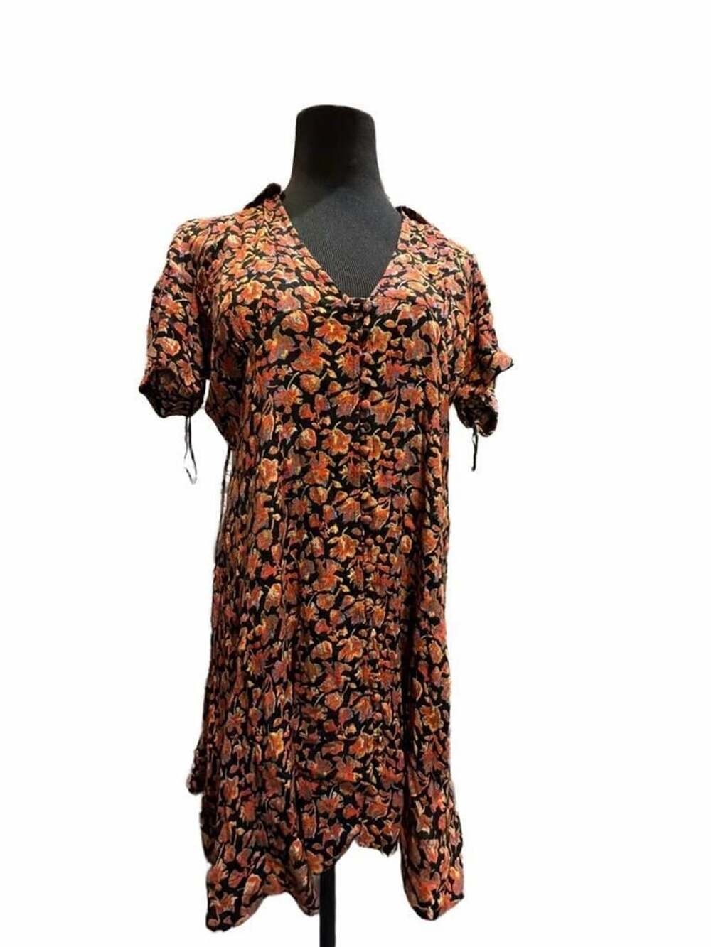 759 Free People Floral Midi Dress Size 12 Black Red